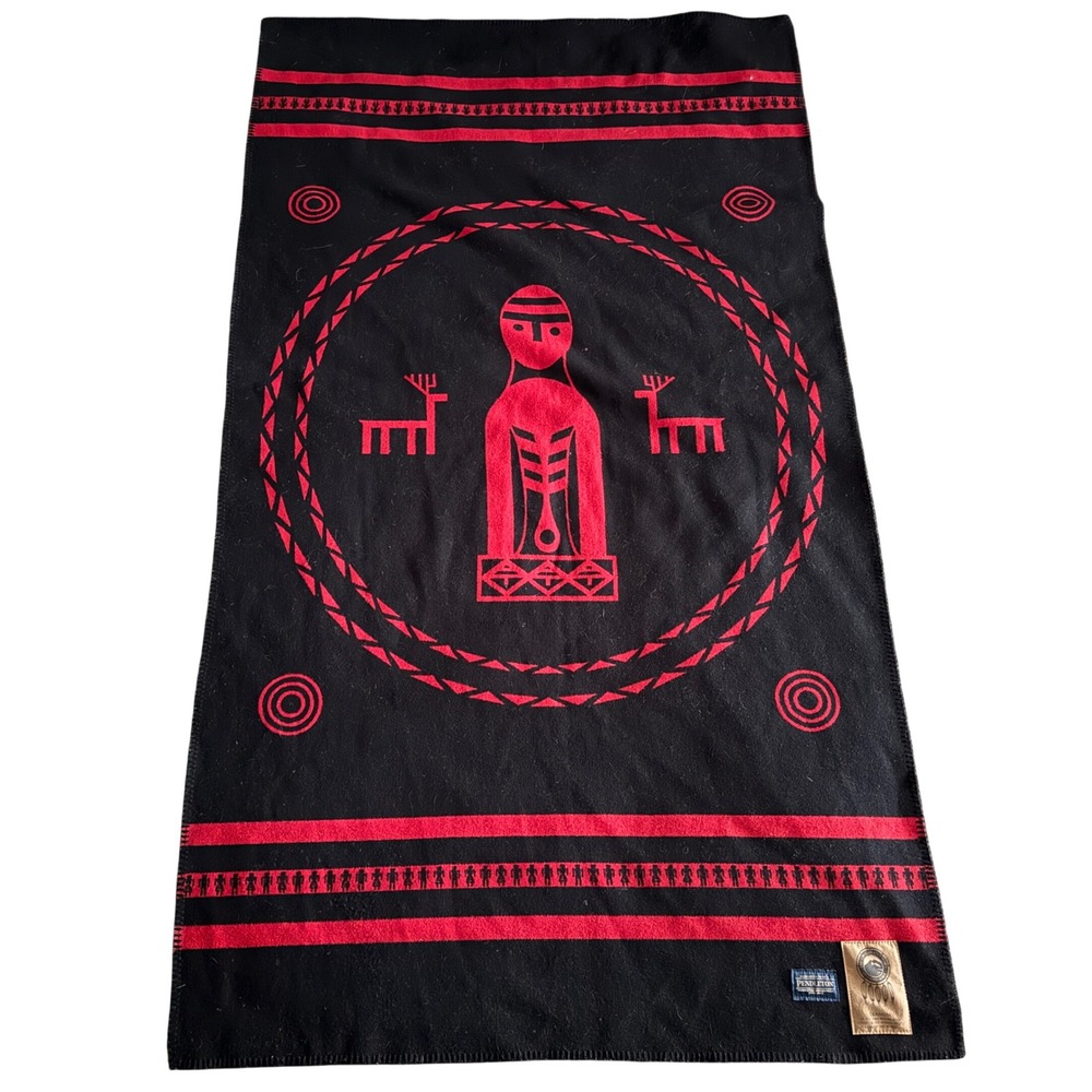 Pendleton Ikanum Blanket Confederated Tribes Grand Ronde Wool Red Black USA Made